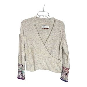 Anthropologie Pilcro Drew Surplice Fair Isle Cuff Sleeve Detail Sweater SZ XS